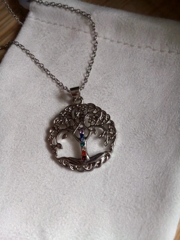 Collier argenté arbre de vie chakras – photo 2